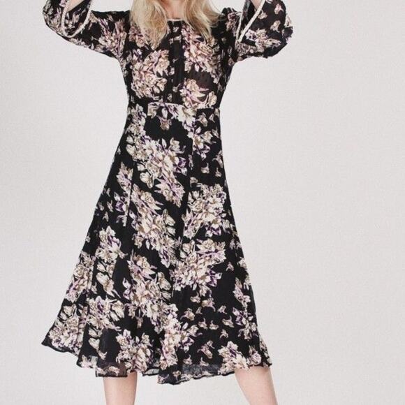 NEW byTiMo Delicate Flared Dress Palace Black Purple Floral - Picture 1 of 14